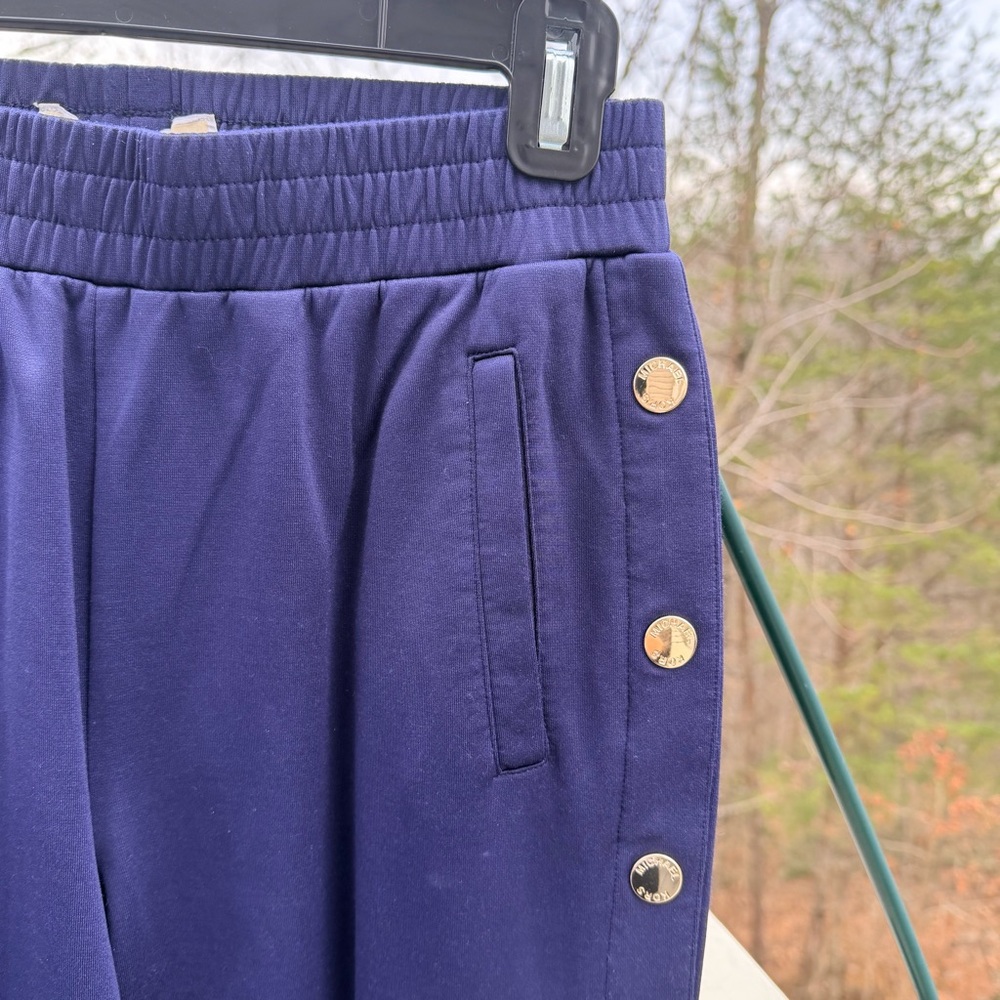 SET!! MICHAEL KORS Navy Blue White Track Jumpsuit Jacket Striped Break Away Pant - Picture 10 of 16
